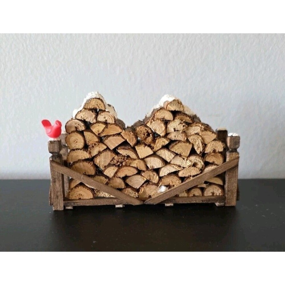 Department 56 Woodpile with Cardinal Village Accessory Bird